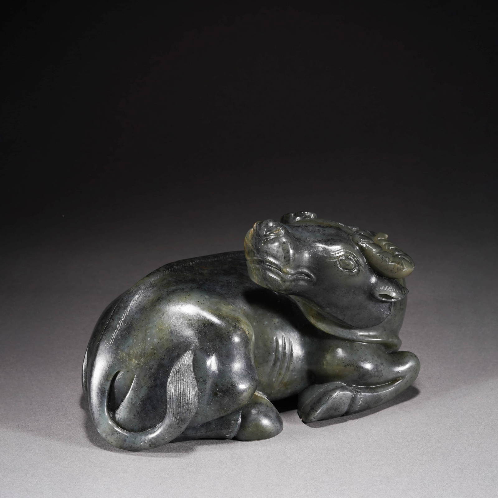 Carved Green Jade Ox Carving Auction
