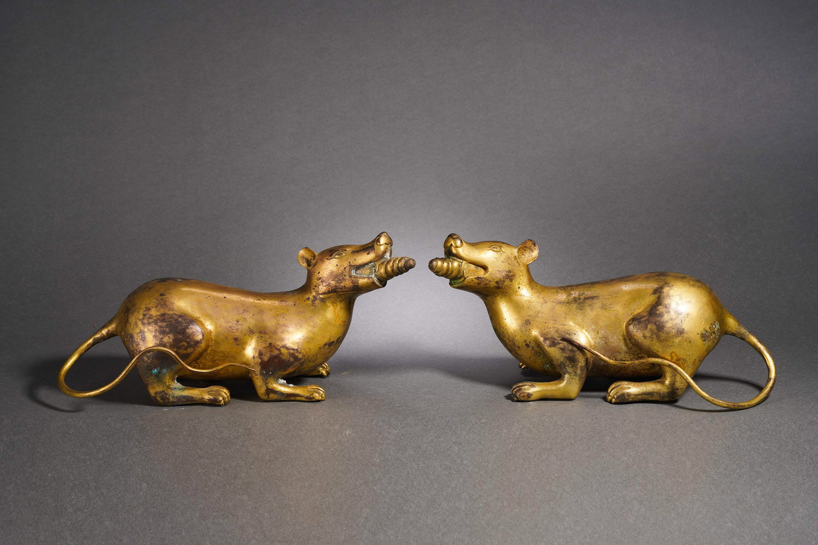 A PAIR OF GILT-BRONZE STATUES OF TREASURE MOUSE (1 of 11)