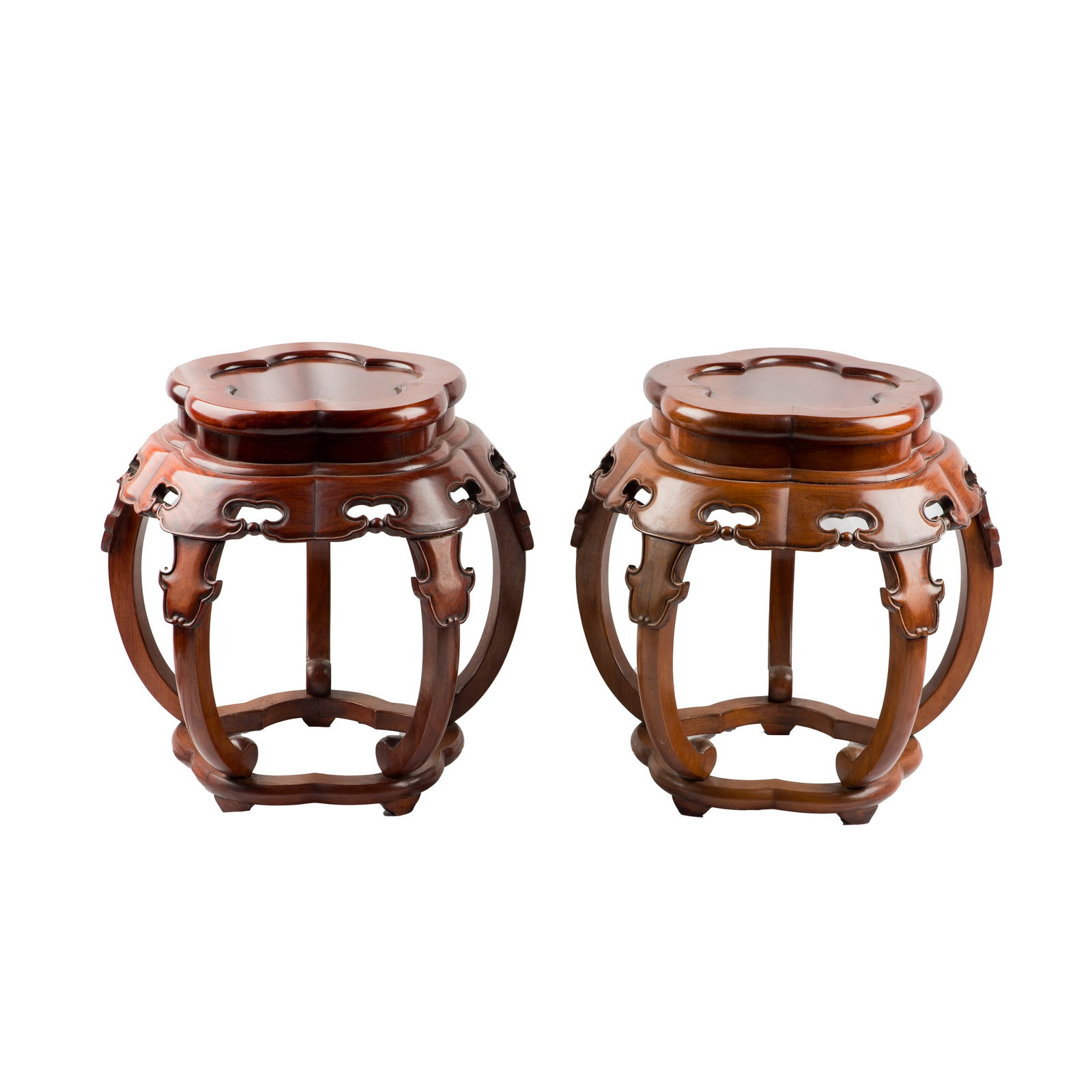 A PAIR OF HUANGHUALI OR HARDWOOD STOOLS (Y) (1 of 7)