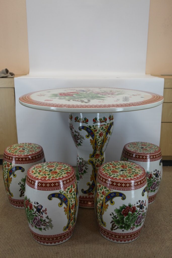 Garden Porcelain Set, Table with Four Stools: Garden porcelain set exquisite craftsmanship and design 34 " Diameter (Table) 15 " Height (Chair)