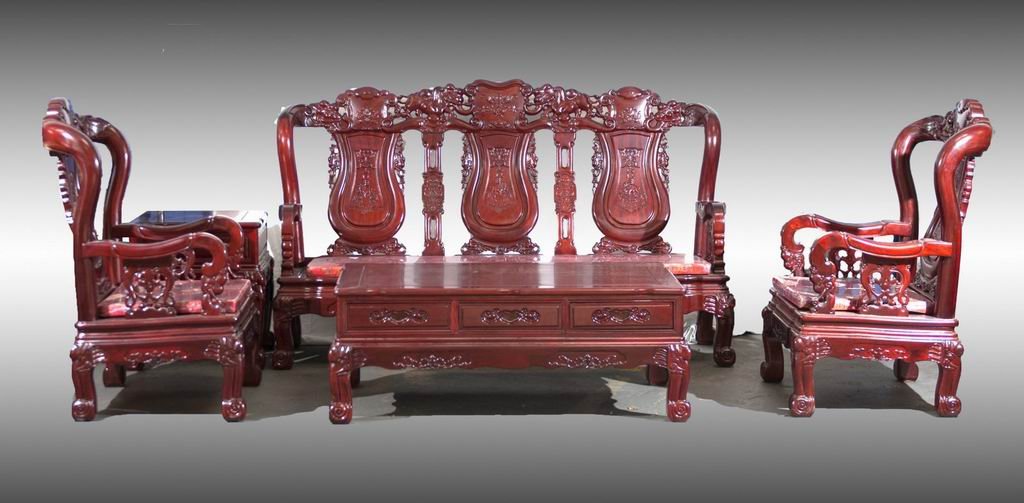 Rosewood Sofa 5-piece Set: Gorgeous hand carved rosewood sofa 5 piece set 78" Length, 28" Depth, 48" Height (3 seater), 30" Length, 28" Depth, 46" Height (Single seater), 23" Length, 23" Depth, 25" Height (Side Table), 52" Leng