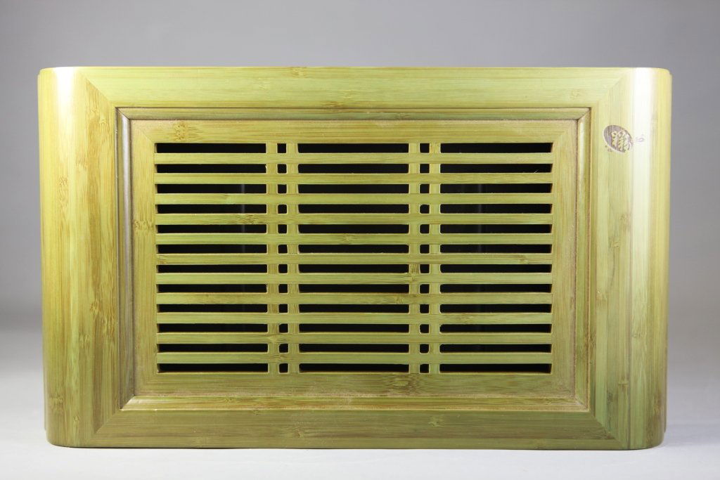 Bamboo Tea Table: Bamboo tea table with woven detailing 15 1/2 " Length