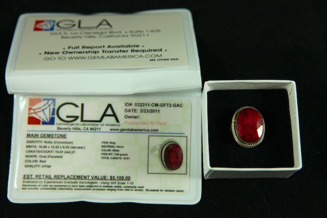 10.51 ct Ruby & Sterling Silver Ruby Ring - 2