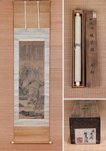 SHEN ZHOU, ATTRIBUTED TO, COLLECTION OF ELEGANCE: SHEN ZHOU, ATTRIBUTED TO, COLLECTION OF ELEGANCE. Hanging scroll, ink on silk. 101x33cm. Provenance:Collection of Mitsushige Hirota; Japanese framing, with a box. Condition:There are creases, stains a