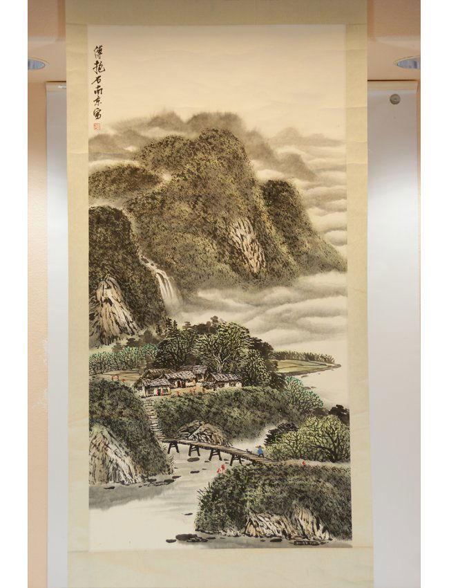 Excellent Chinese Mounted Painting of Landscape: Excellent Chinese Mounted Painting of Landscape by Fu Baoshi (1904-1965), 20th-century Chinese art, revolutionized the tradition of Chinese ink painting. Length 50" Width 25"