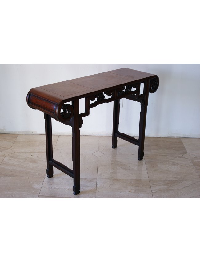 Chinese Hardwood and Burlwood Altar Table, 19th c.: Chinese Hardwood and Burlwood Altar Table. 19th Century. Length 46" Width 15" Height 33"