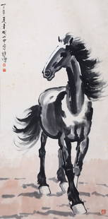 XU BEIHONG, ATTRIBUTED TO, STANDING HORSE: XU BEIHONG, ATTRIBUTED TO, STANDING HORSE,Hanging scroll, ink on paper By repute: Formerly collected by the original cultural relics store; ,136??67cm