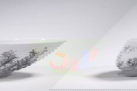Famille Rose Rooster Flower Bowl: Famille Rose Rooster Flower Bowl. Width:16.5cm Height:7.5cm