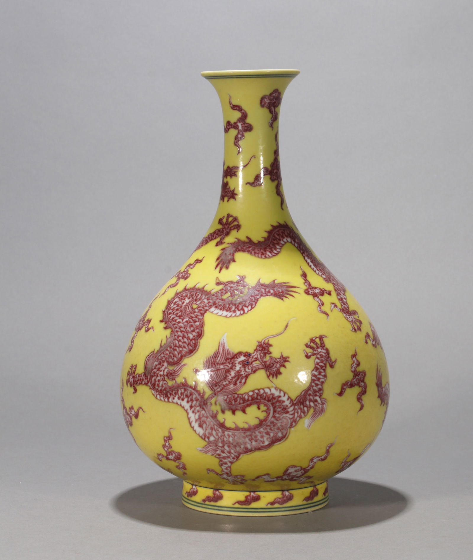 A YELLOW-GROUND UNDERGLAZE-RED 'DRAGON' VASE (1 of 6)
