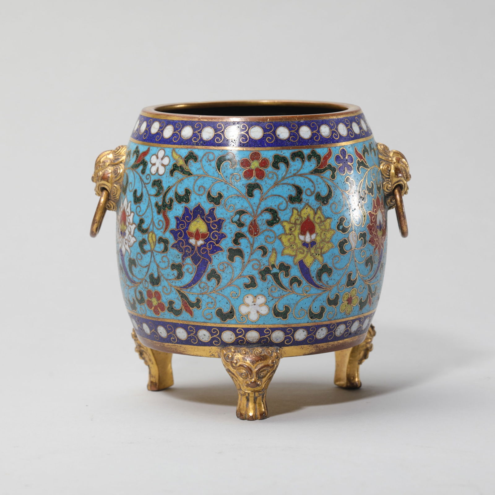CLOISONNE ENAMEL INTERLOCKING LOTUS TRIPOD CENSER (1 of 5)