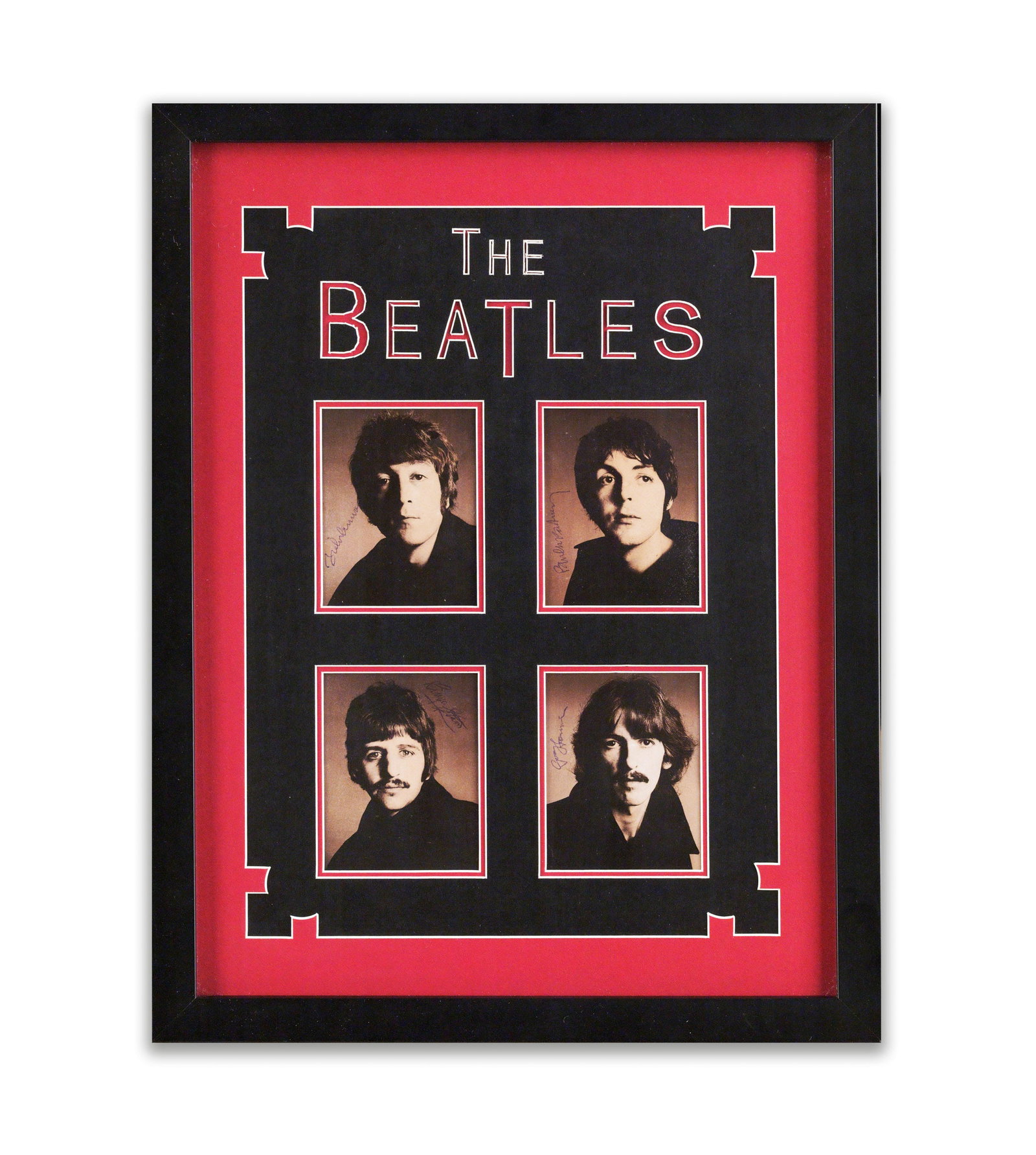 THE BEATLES , ATTRIBUTED TO, SIGNED PHOTO: The Beatles, attributed to, signed photo. This rare photograph, signed by all four members-John Lennon, Paul McCartney, George Harrison, and Ringo Starr-captures the band's iconic image at the height