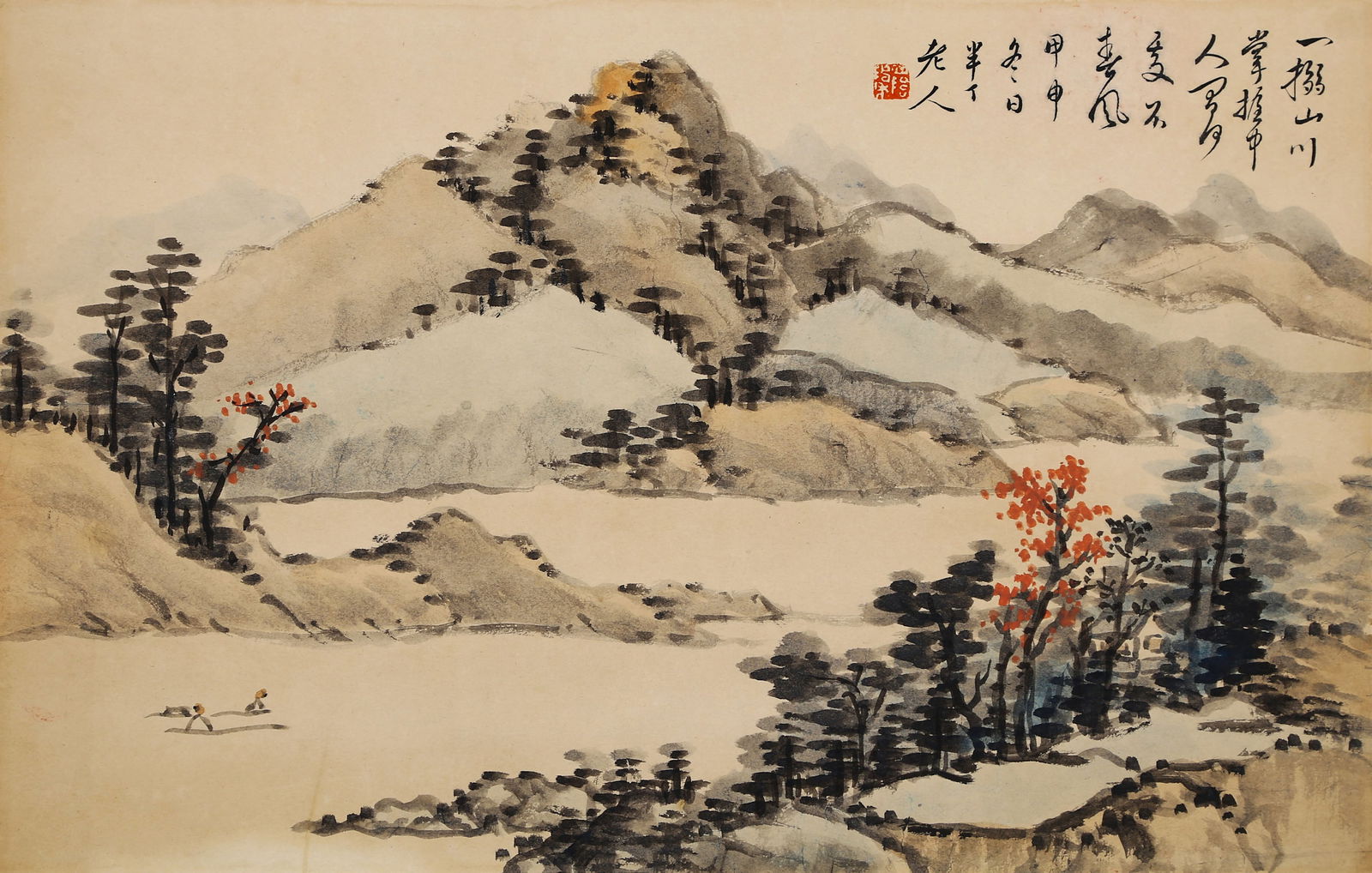 ATTRIBUTED TO CHEN BANDING, LANDSCAPE, MOUNTED FOR FRAMING: Attributed to Chen Banding. Landscape. Ink and color on paper, mounted for framing. 25 x 39 cm.