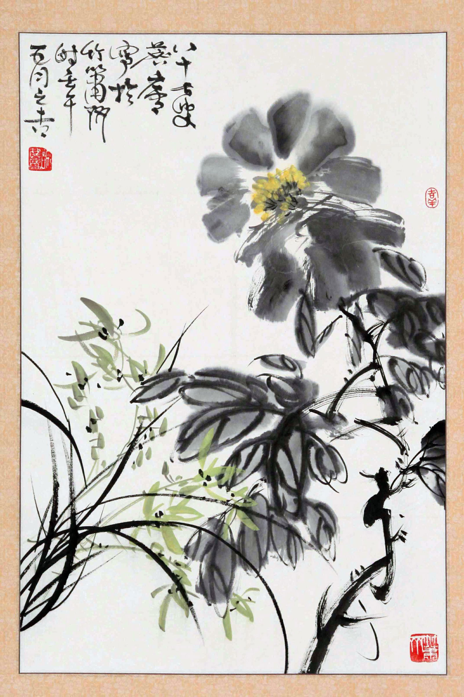 ATTRIBUTED TO XU LINLU, FLOWERS, HANGING SCROLL (1 of 4)