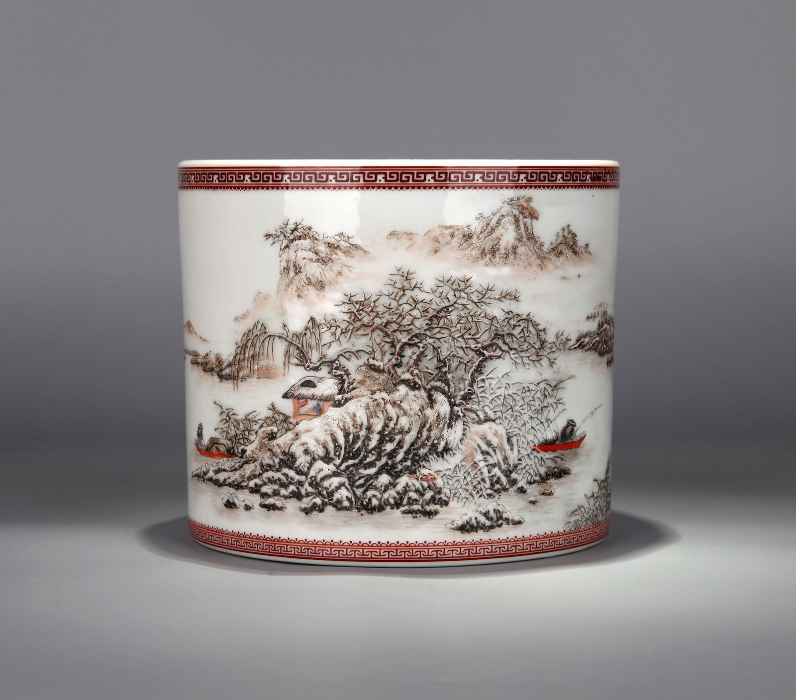 A FAMILLE-ROSE LANDSCAPE BRUSH POT (1 of 9)