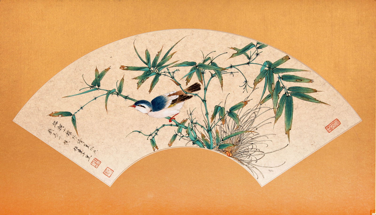 ATTRIBUTED TO REN ZHONG, BIRD, FAN PAINTING ON CARDBOARD (1 of 7)