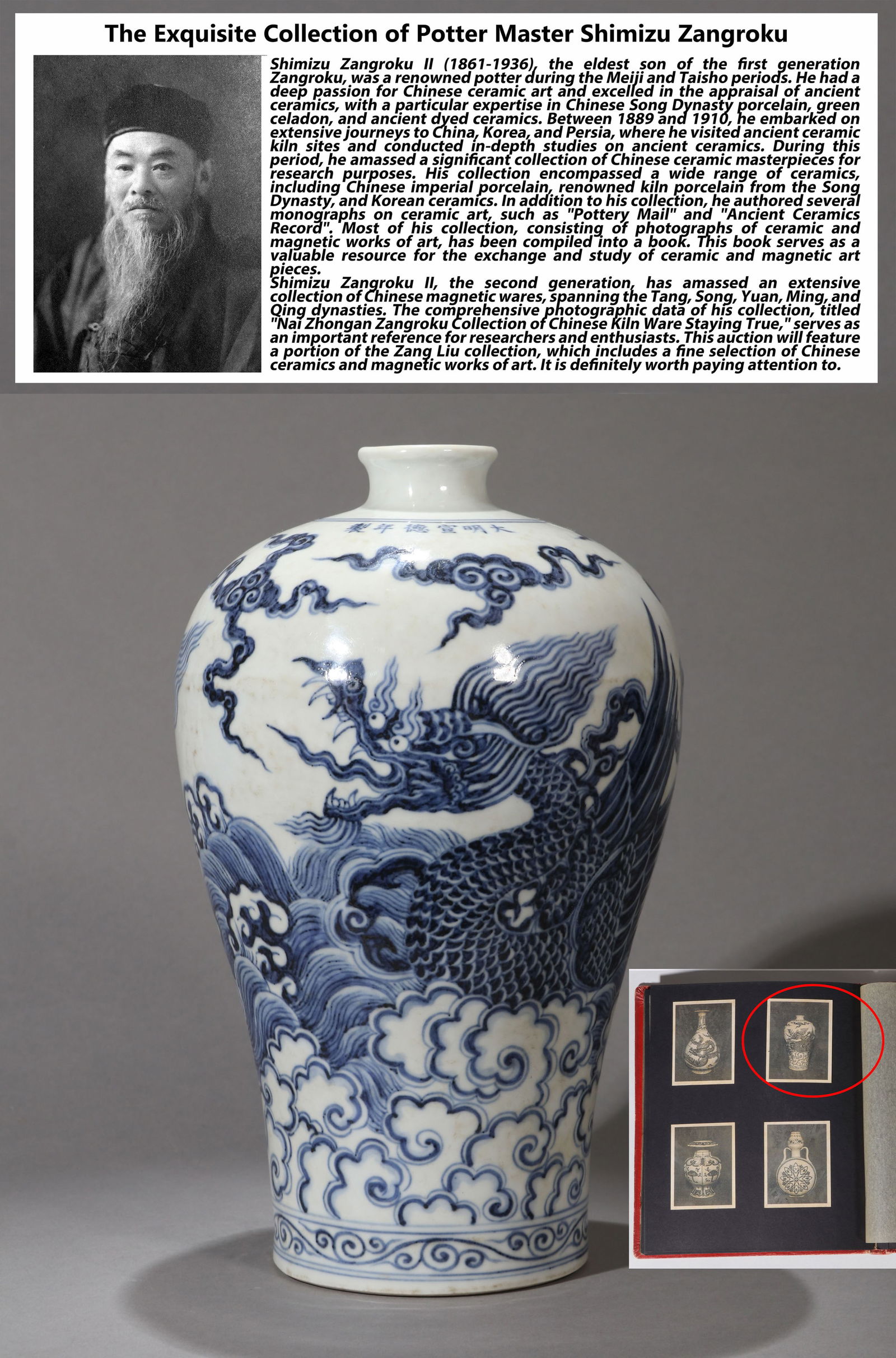A BLUE AND WHITE 'DRAGON' MEIPING VASE (1 of 13)