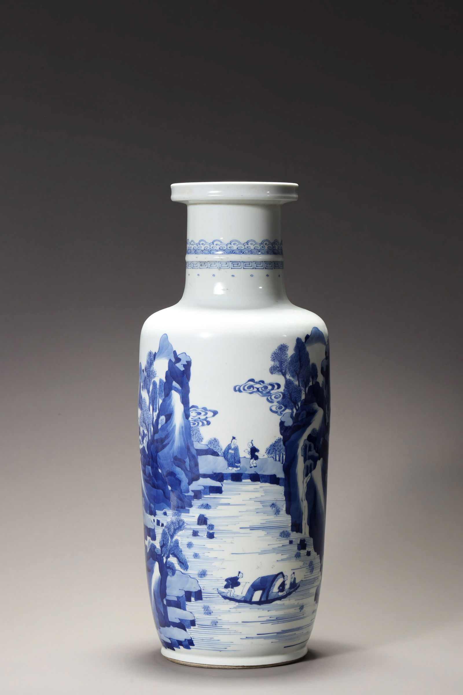 BLUE AND WHITE FIGURE AND LANDSCAPE ROULEAU VASE (1 of 5)