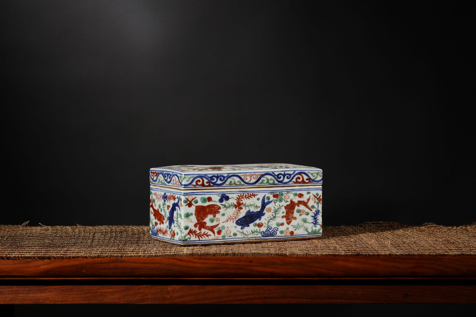 WUCAI GLAZE CARP RECTANGULAR BOX AND COVER - 3