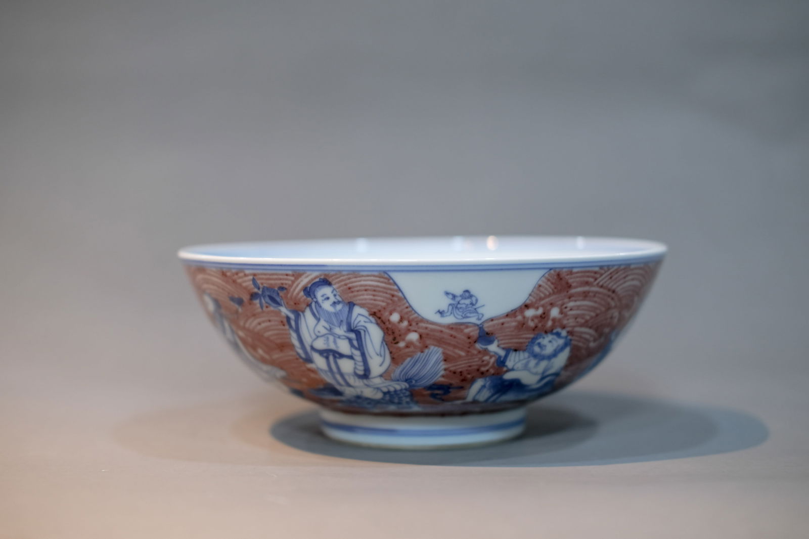 UNDERGLAZE BLUE AND COPPER RED GLAZE EIGHT IMMORTALS BOWL (1 of 9)