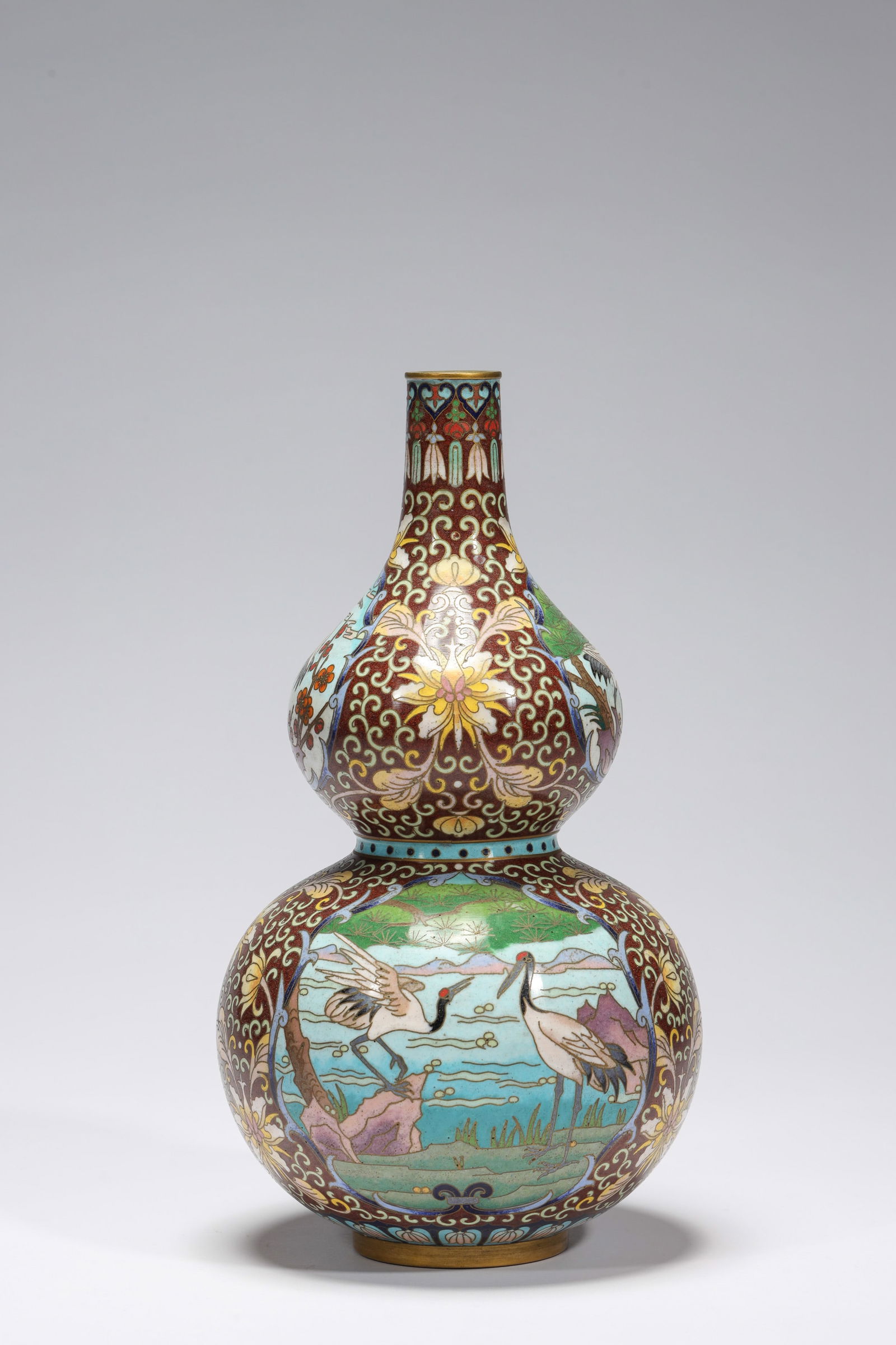 CLOISONNE ENAMEL CRANE DOUBLE GOURD SHAPE VASE (1 of 6)