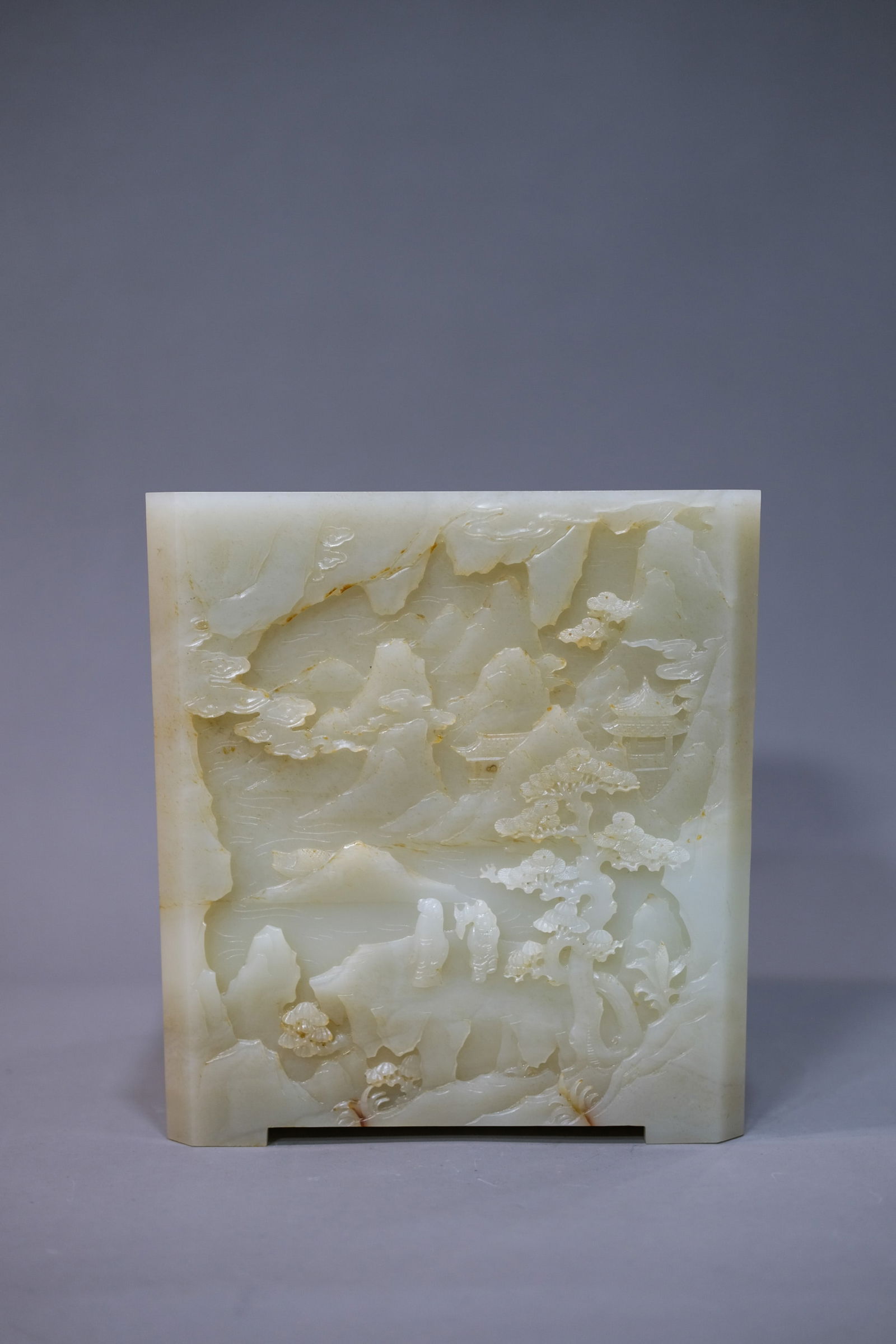 LARGE WHITE JADE FIGURE AND LANDSCAPE SQUARE BRUSH POT (1 of 9)