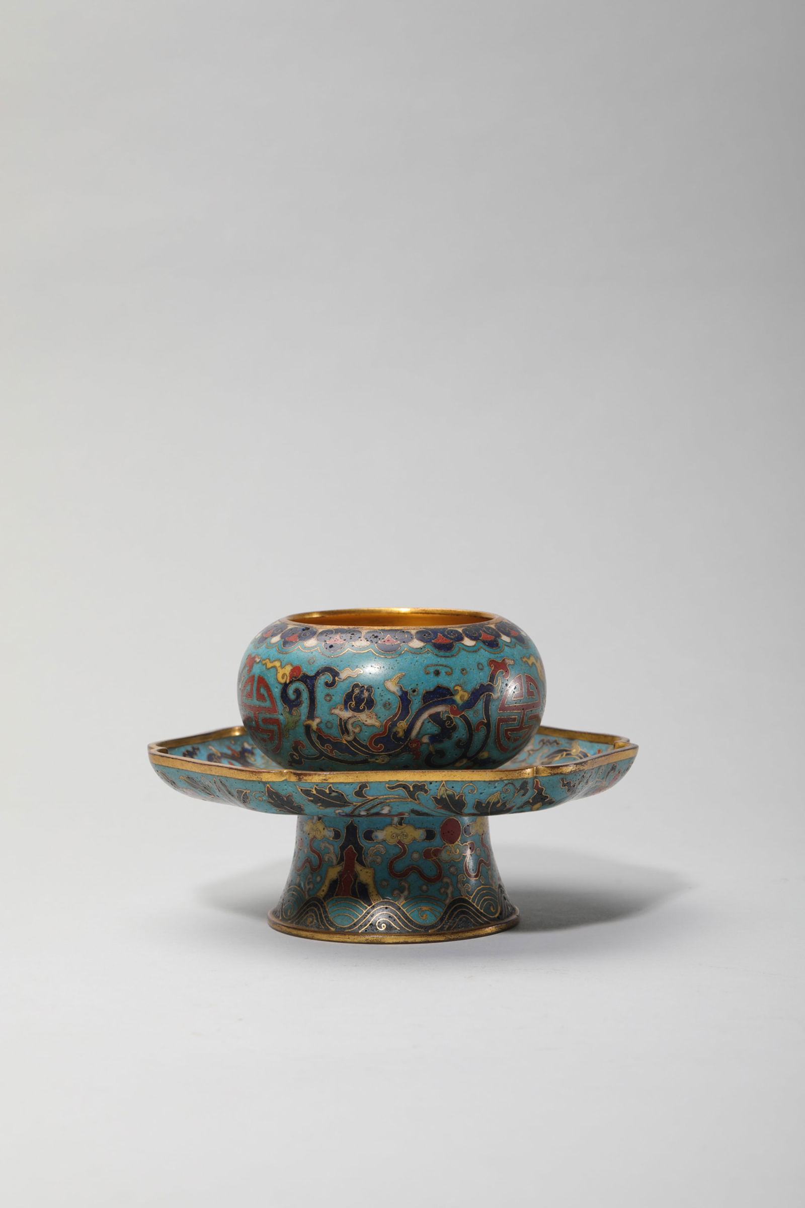 CLOISONNE ENAMEL LONGEVITY STEM PLATE AND BUBBLE CUP (1 of 7)