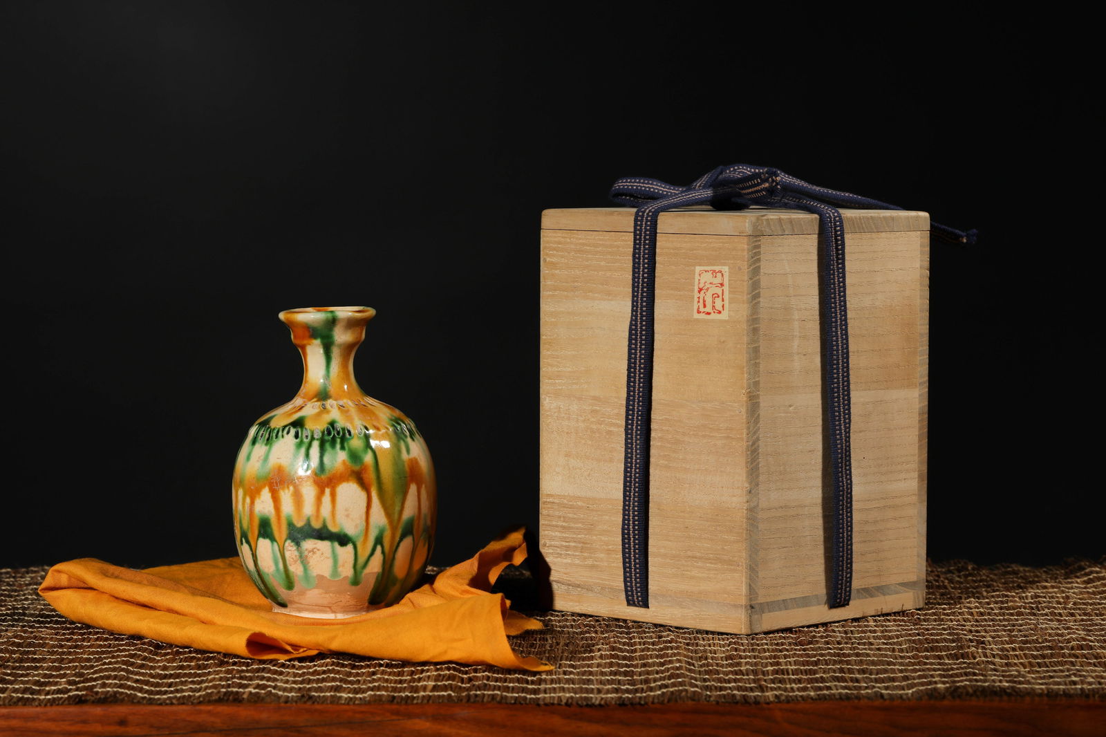 SANCAI GLAZE BALUSTER VASE: Sancai glaze baluster vase. Dimensions: Height: 13.9 cm, Width: 8.8 cm.