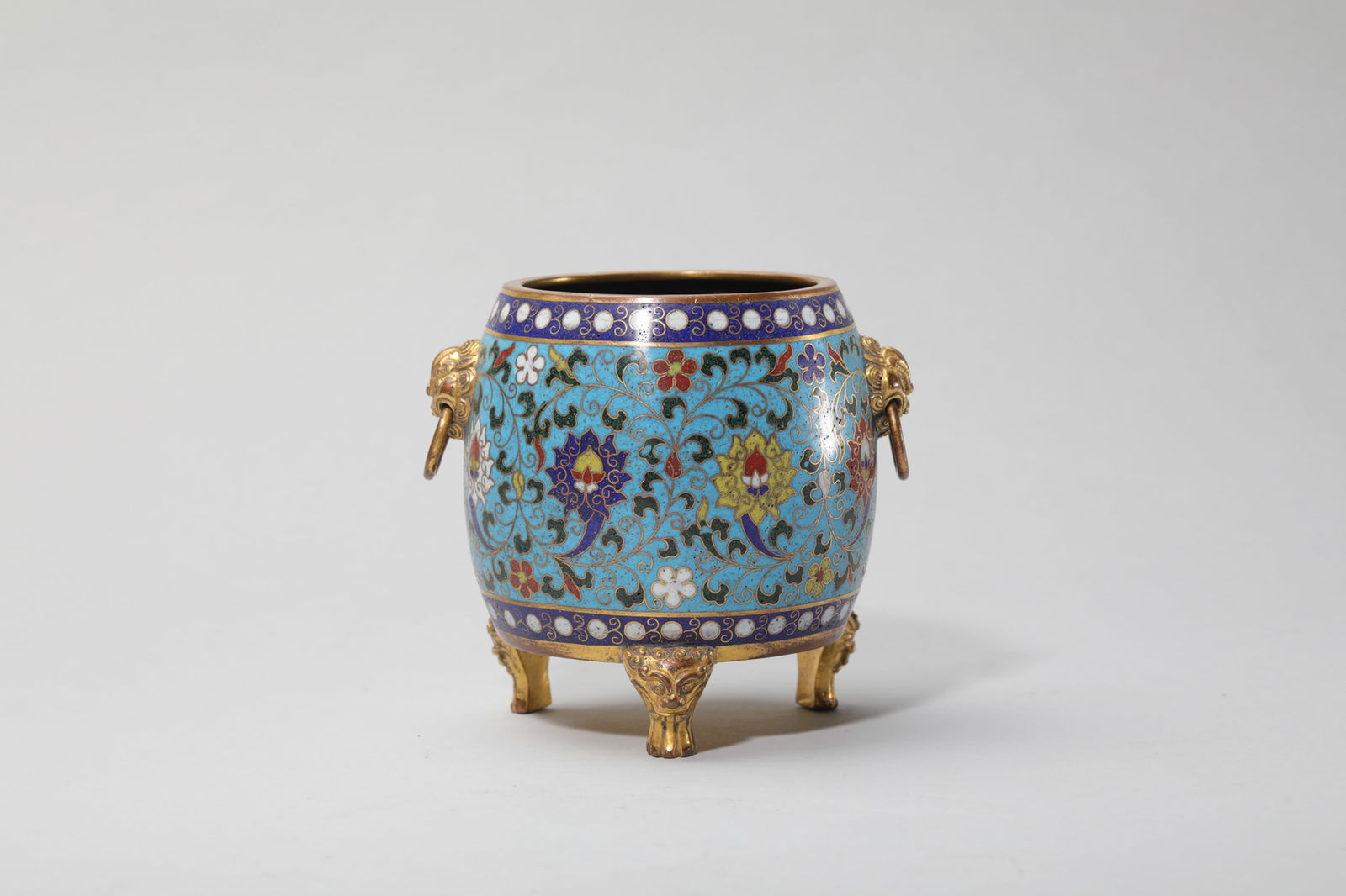 CLOISONNE ENAMEL INTERLOCKING LOTUS TRIPOD CENSER (1 of 5)