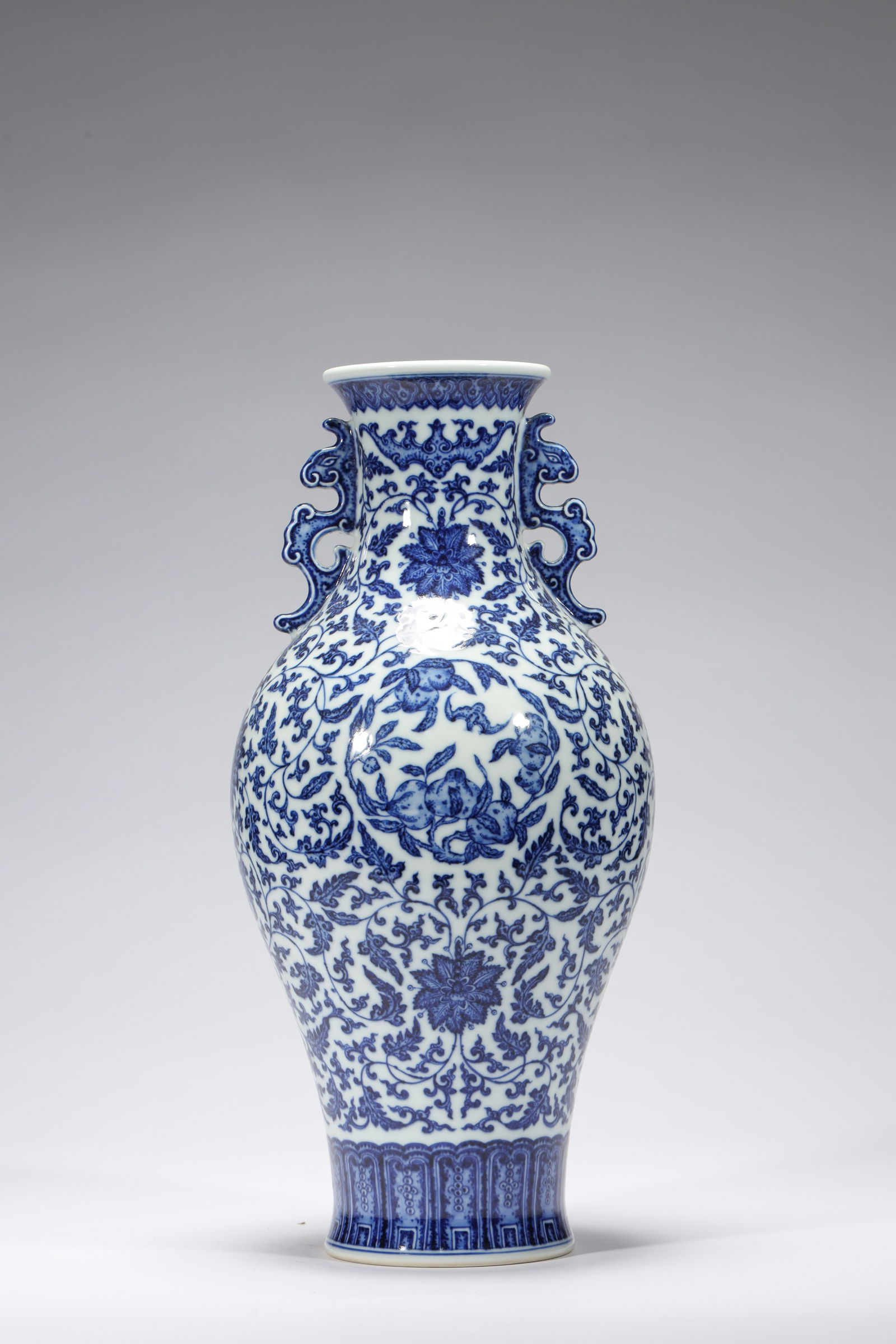 BLUE AND WHITE FLORAL DOUBLE-EARED VASE (1 of 7)