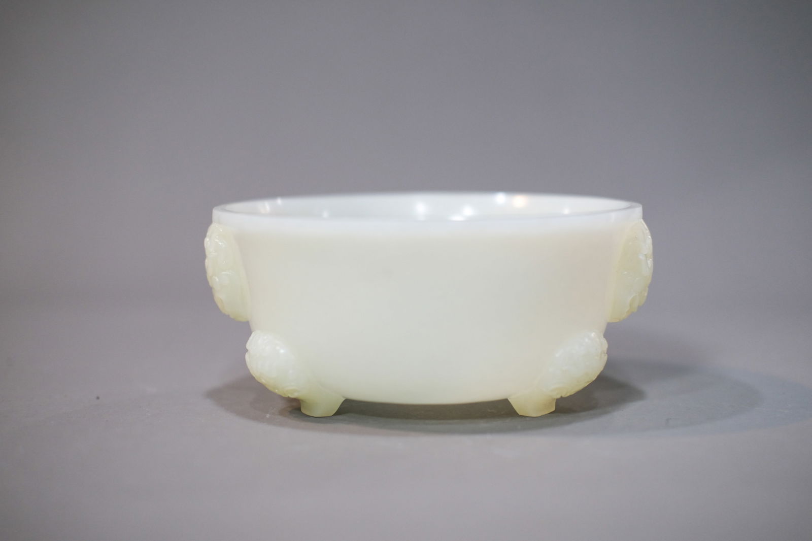 WHITE JADE TRIPOD CENSER: White jade tripod censer. Dimensions: Mouth Diameter: 14 cm, Height: 5.2 cm.