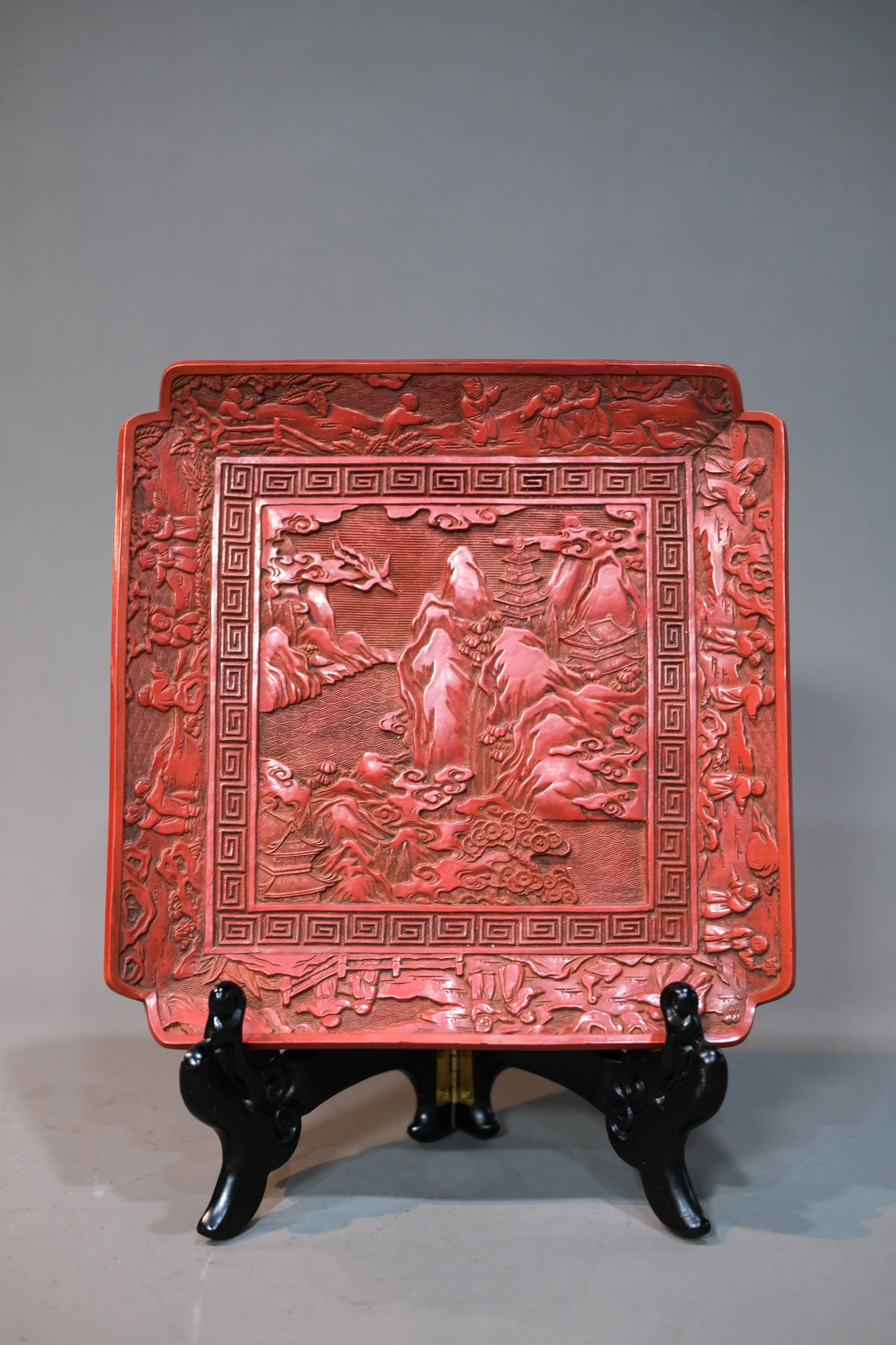 CARVED CINNABAR LACQUER LANDSCAPE TRAY (1 of 6)