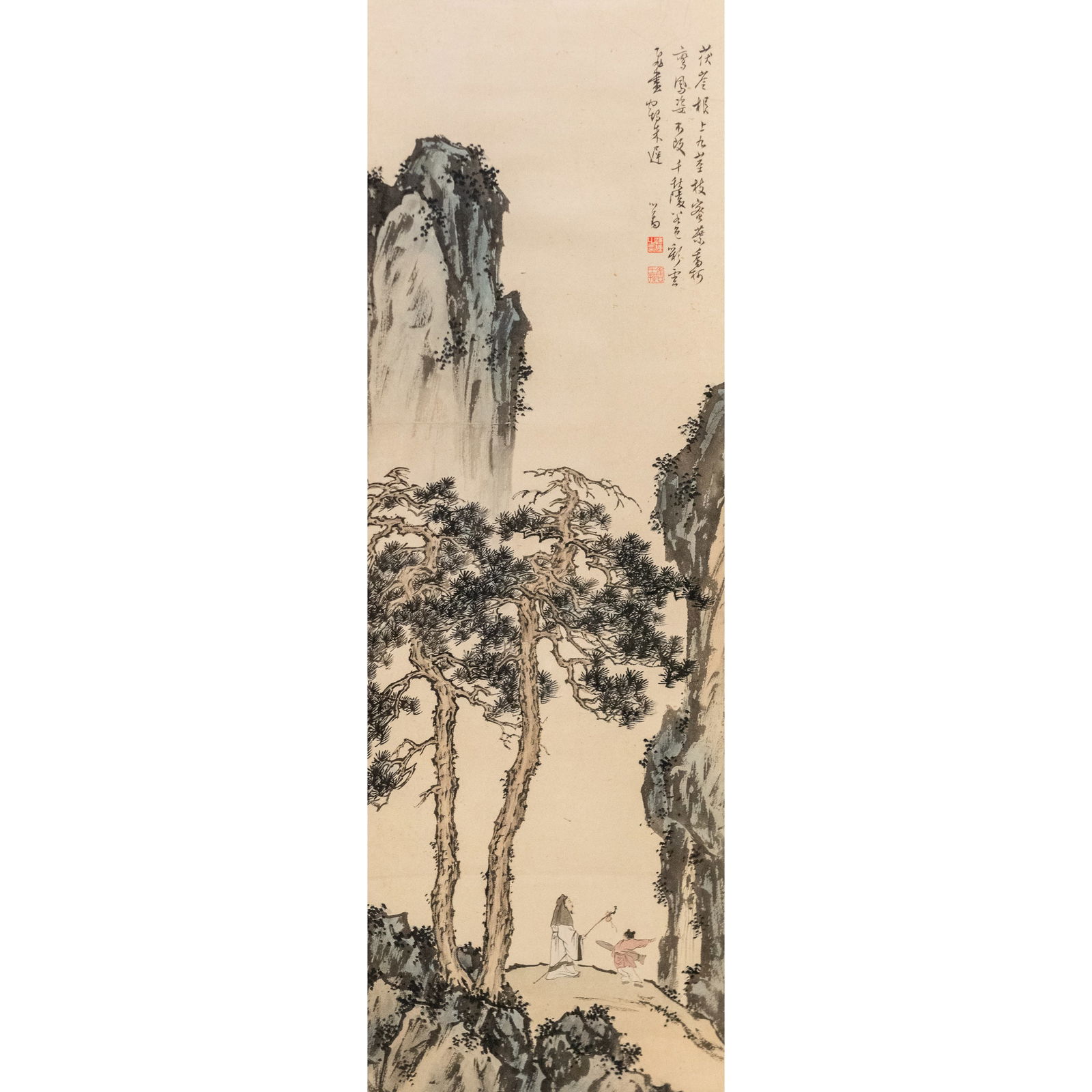 ATTRIBUTED TO PU RU (1896 - 1963) - CHINESE PAINTING SCROLL OF LADSCAPE (1 of 6)