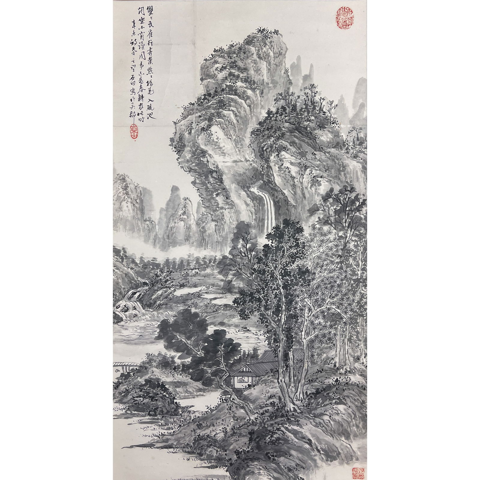 AFTER SHEN ZHOU (1427-1509), CHINESE PAINTING SCROLL OF LANDSCAPE (1 of 10)