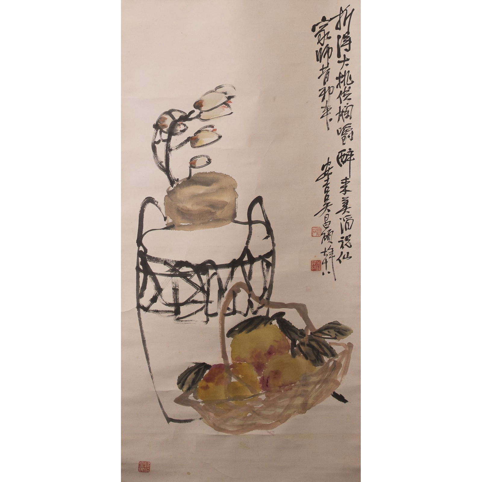 AFTER WU CHANGSHUO (1844-1927), CHINESE PAINTING OF LONGEVITY PEACH (1 of 4)