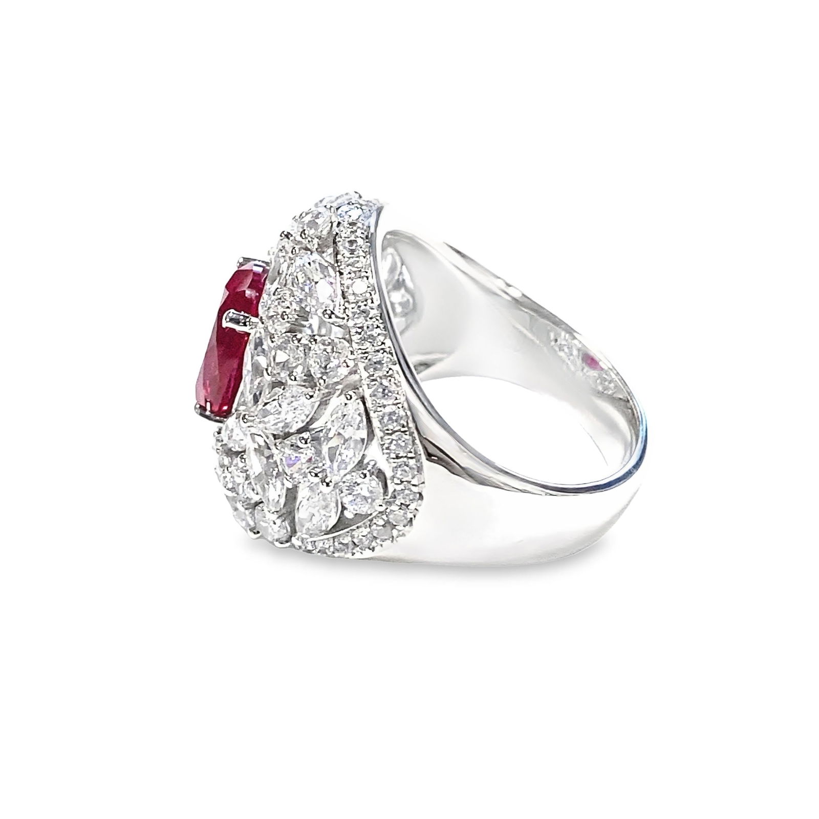 LAB RUBY, DIAMOND AND STERLING SILVER RING - 3