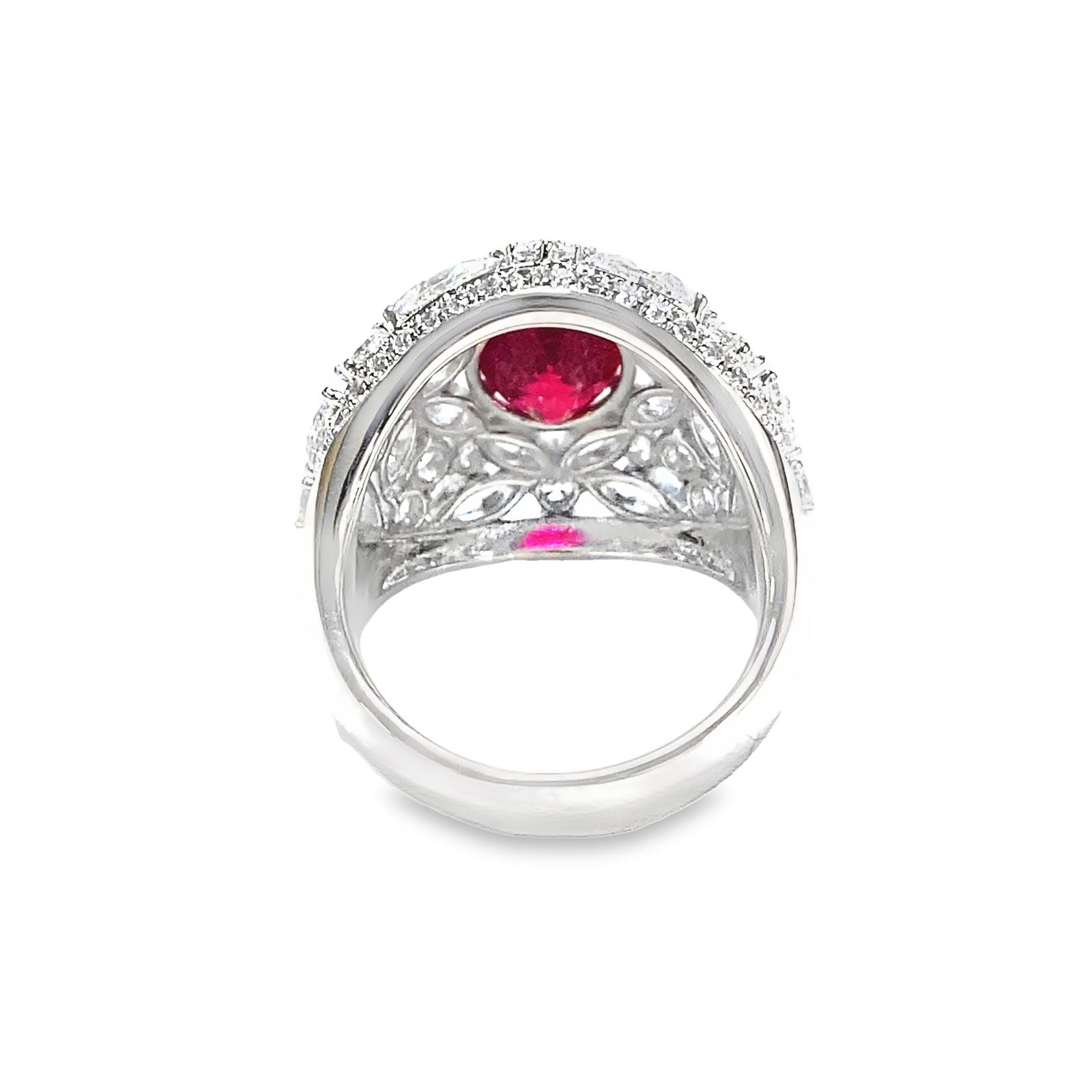 LAB RUBY, DIAMOND AND STERLING SILVER RING - 4