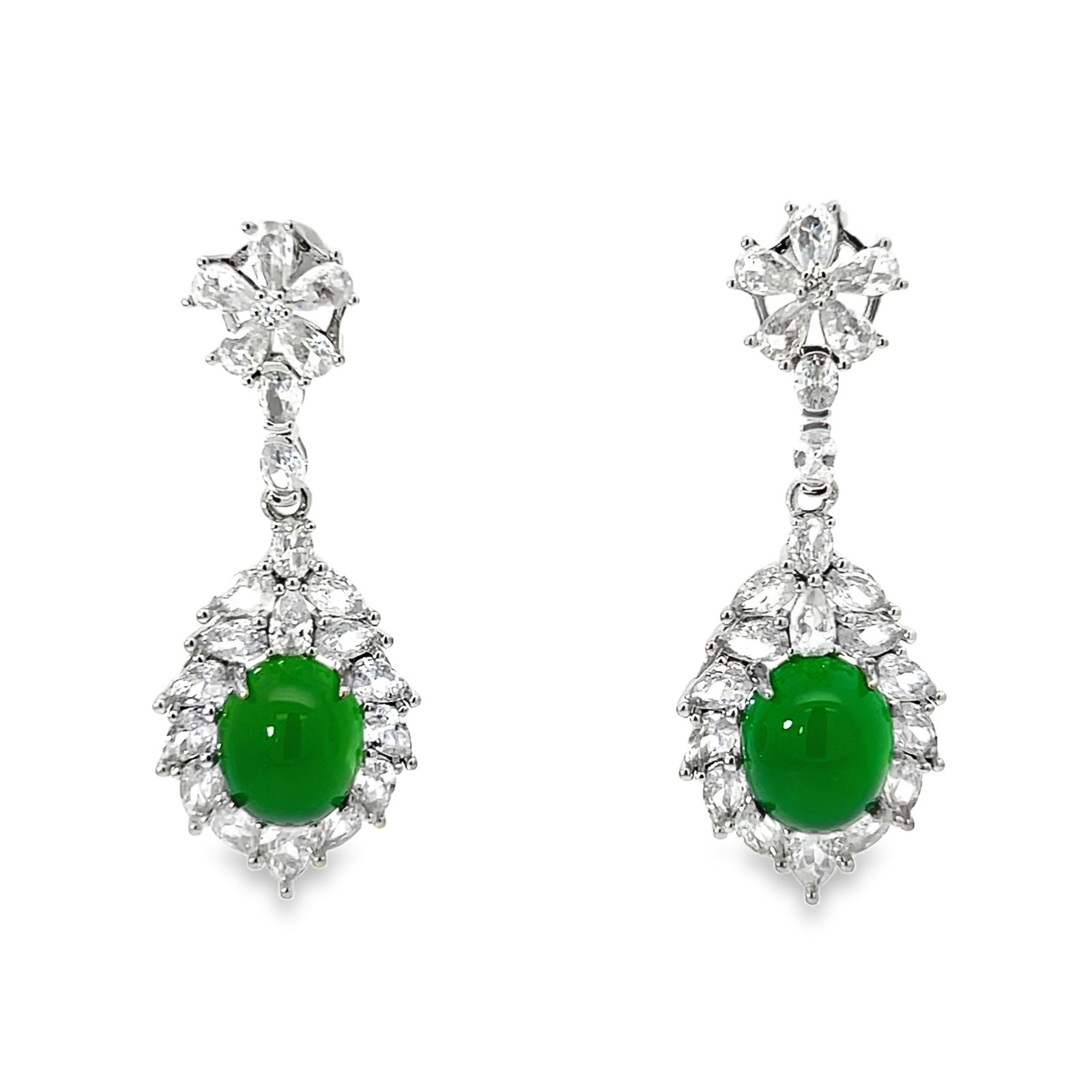 PAIR OF JADEITE AND STERILING SILVER EARRINGS (1 of 5)