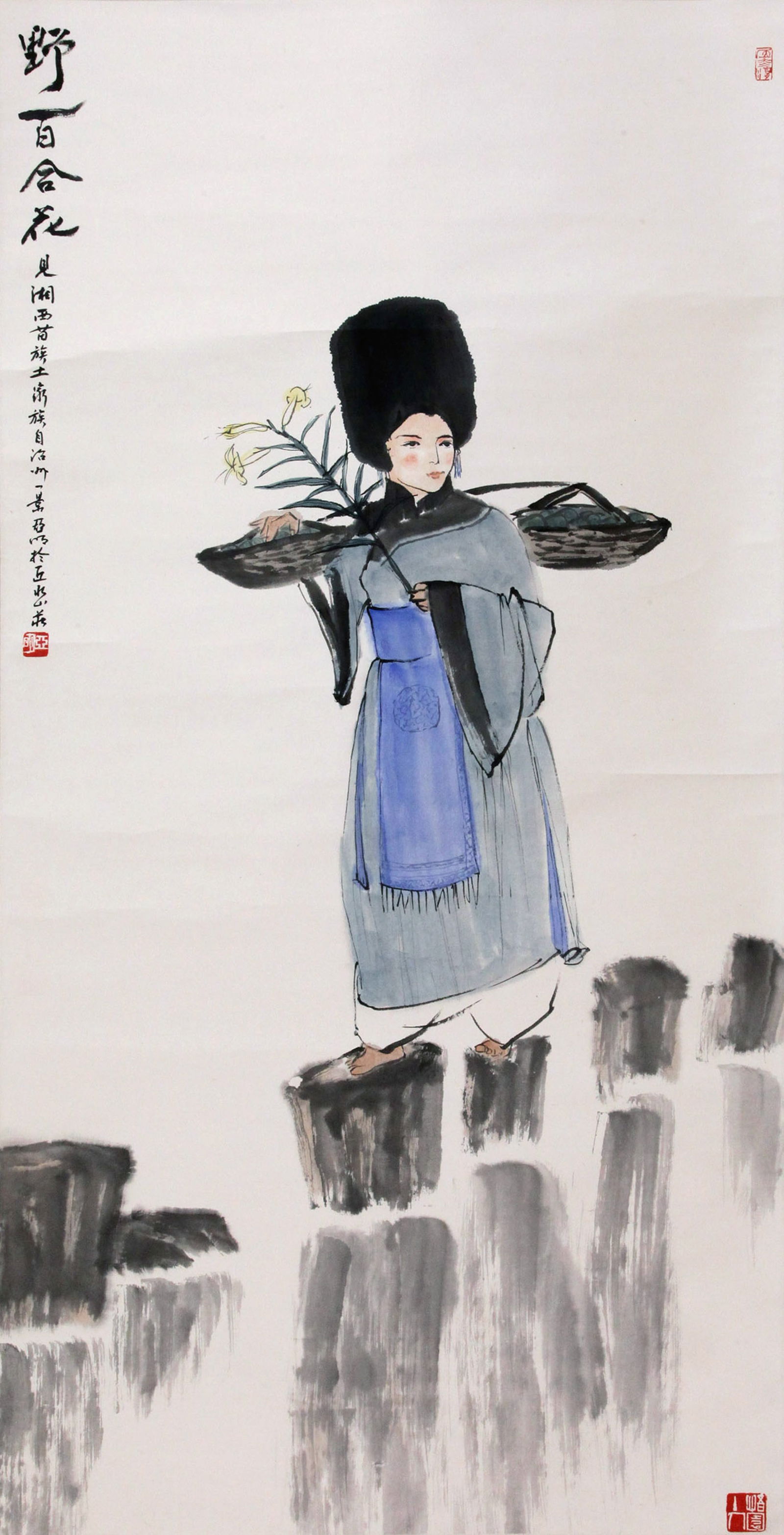 YA MING, ATTRIBUTED TO, FIGURE, HANGING SCROLL: Attributed to Ya Ming. Figure. Ink on paper, hanging scroll.137 x 69 cm.Condition: Creases and stains on the mounting and the painting; damage and repairs on the top of the mounting.