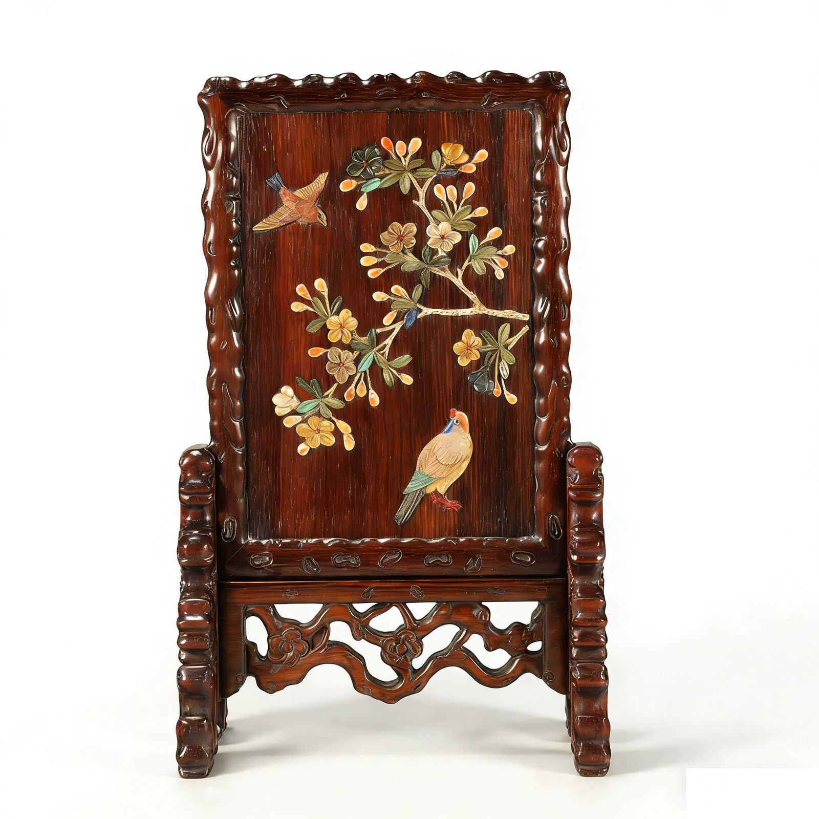 A ROSEWOOD INLAID TABLE SCREEN (1 of 7)