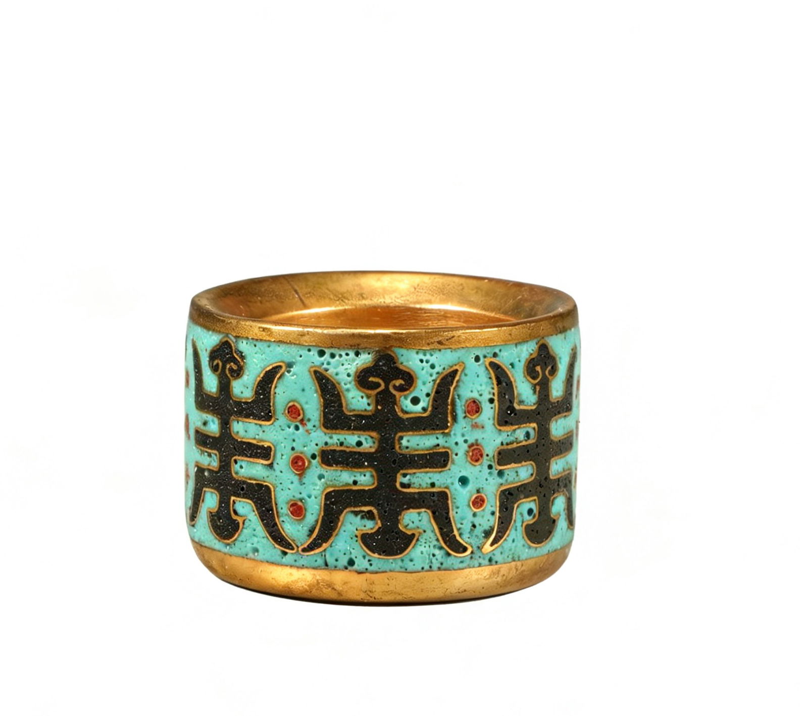 A CLOISONNE ENAMEL 'SHOU' ARCHER'S RING: A cloisonne enamel archer's ring decorated with longevity characters.Diameter 2.5 cm.
