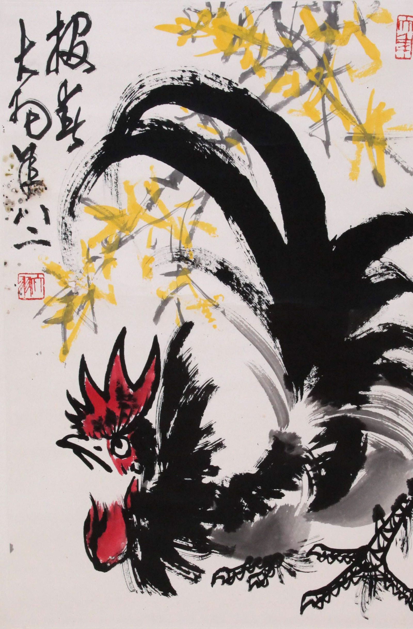 CHEN DAYU, ATTRIBUTED TO, ROOSTER ANNOUNCING SPRING, HANGING SCROLL (1 of 4)