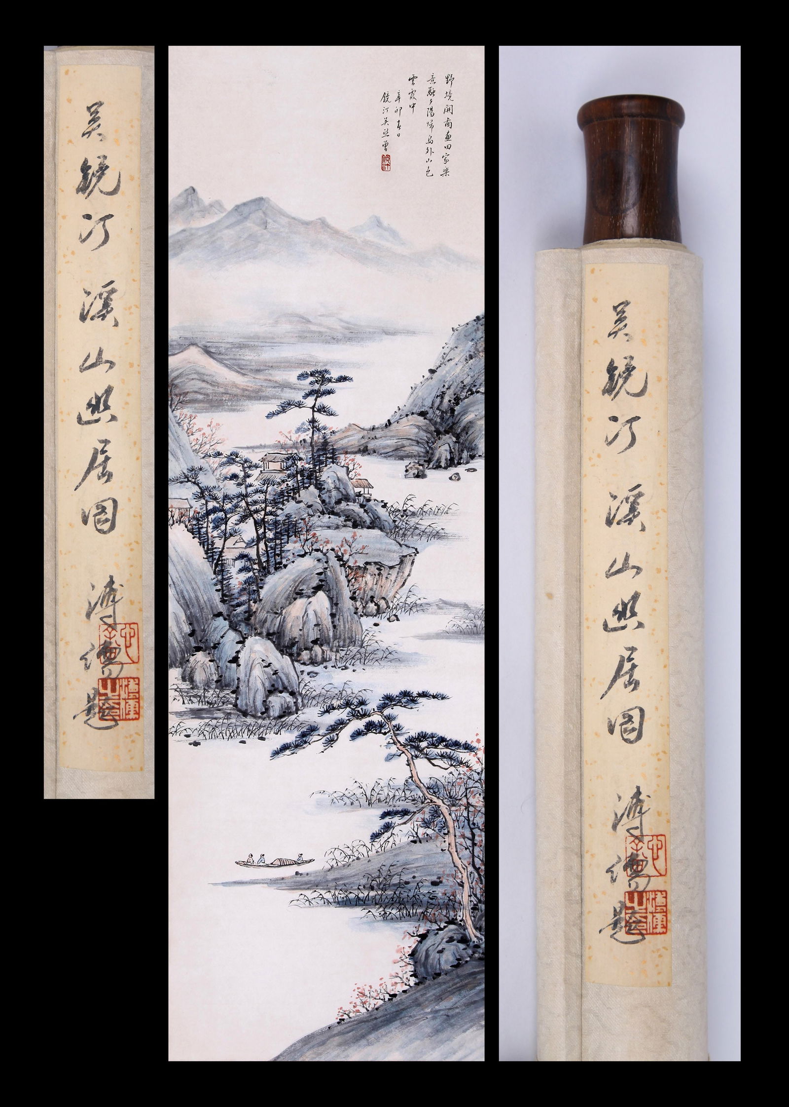 WU JINGTING, ATTRIBUTED TO, LANDSCAPE, HANGING SCROLL: Attributed to Wu Jingting. Living in Secluded Mountains. Ink on paper, hanging scroll.107 x 34 cm.Condition: Creases and stains on the mounting and the painting.Note: By repute, from the collection