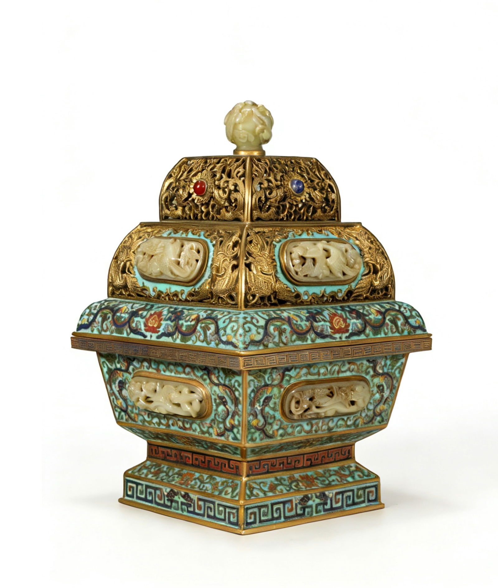 A CLOISONNE ENAMEL CENSER INLAID WITH GEMSTONES (1 of 8)