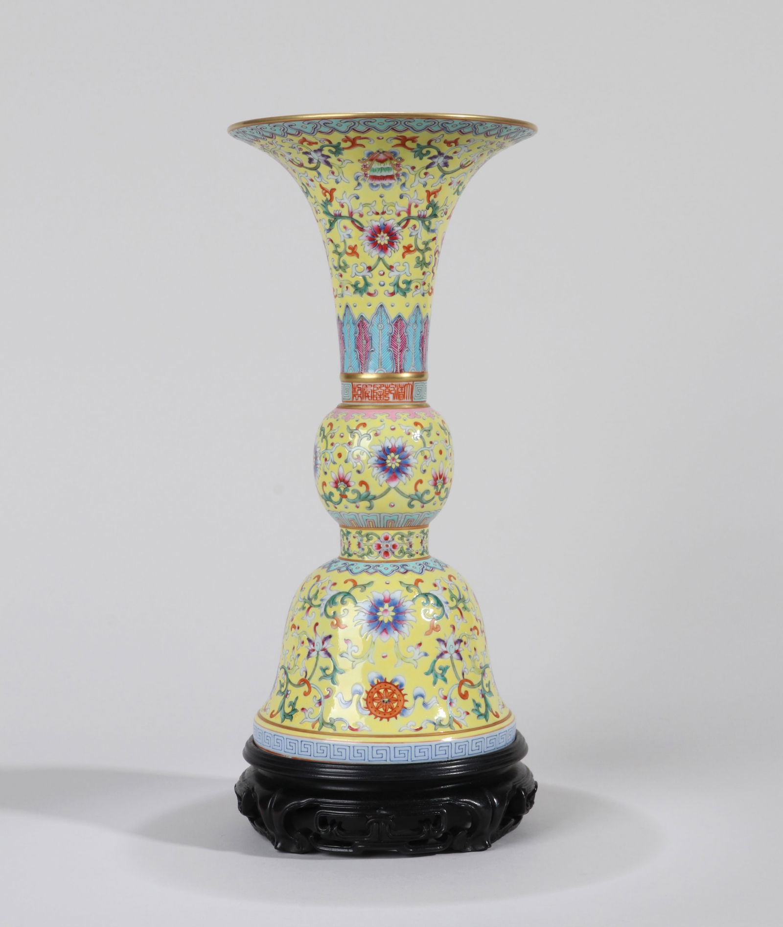 A YELLOW-GROUND FAMILLE-ROSE GU VASE (1 of 9)