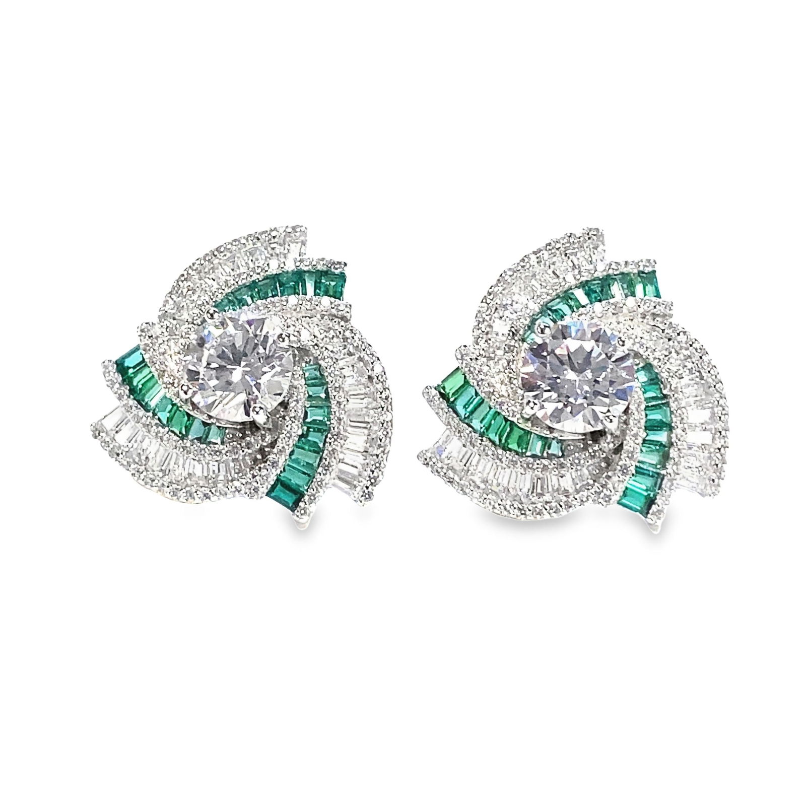 A PAIR OF LAB-GROWN EMERALD AND DIAMOND EARRINGS: A pair of lab-grown emerald and diamond earrings.D 2.85 ct (x2), d 2.715 ct (x2).