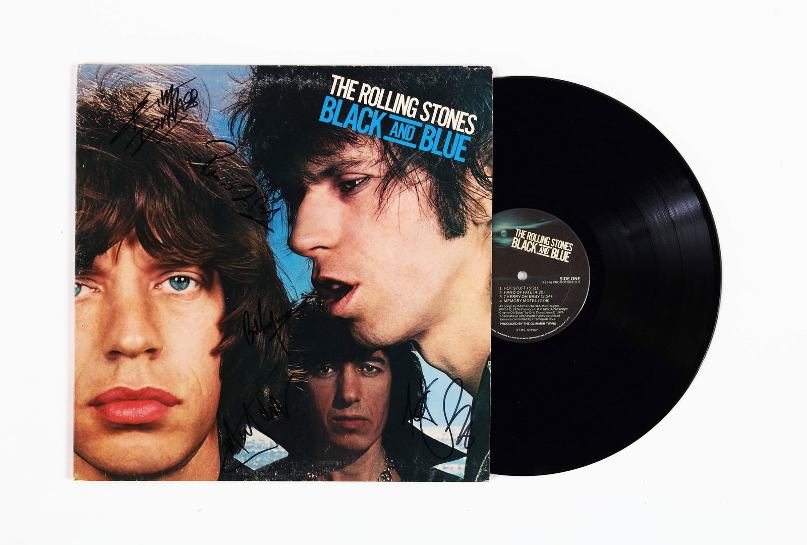 THE ROLLING STONES VINYL RECORD 'BLACK AND BLUE' BEARING SIGNATURES (1 of 7)