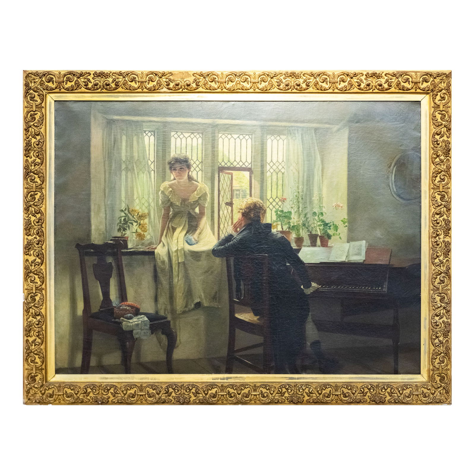 PAINTING, WILLIAM VERPLANCK BIRNEY (AMERICAN, 1850-1919): William Verplanck Birney (American, 1850-1919), A Pause in the Music, oil on canvas, signed Wm Verplanck Birney and dated 92 on upper right, labeled Playa Art Galleries.Dimensions: Image: 34 1/2 "h x