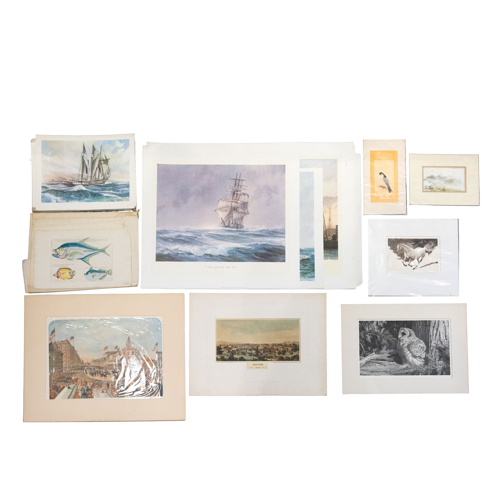 PRINTS, VARIOUS ARTISTS: (Lot of 25) Prints by various artists of wildlife, landscapes, and nautical scenes.