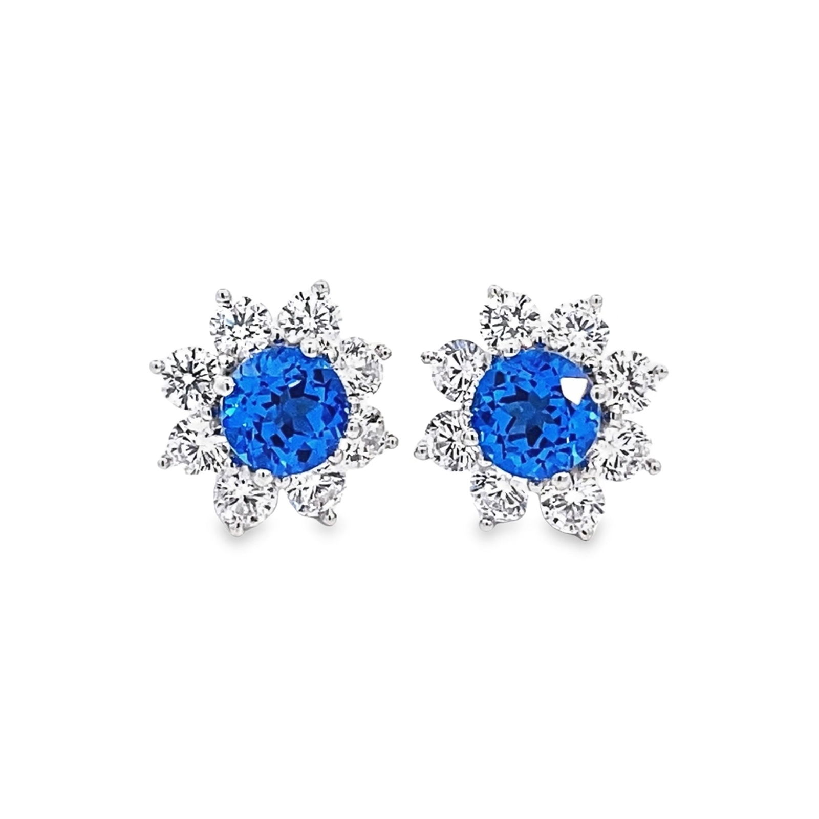 LAB-GROWN SAPPHIRE, DIAMOND AND STERLING SILVER EARRINGS: (Lot of 2) Lab-grown sapphire, diamond and sterling silver earrings.Carats: 1.65 ct (x2)