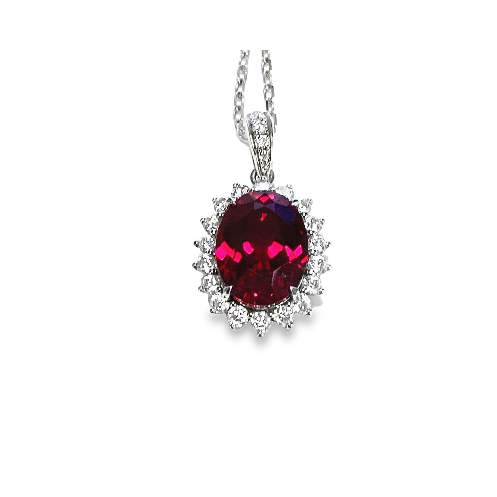 LAB-GROWN RUBY AND DIAMOND PENDANT NECKLACE OVER STERLING SILVER (1 of 4)